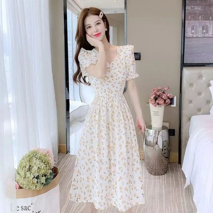 sachin and babi light blue dress Lace Chiffon Fairy Dress Casual Puff Sleeve Cute Summer – KawaiiMoriStore
