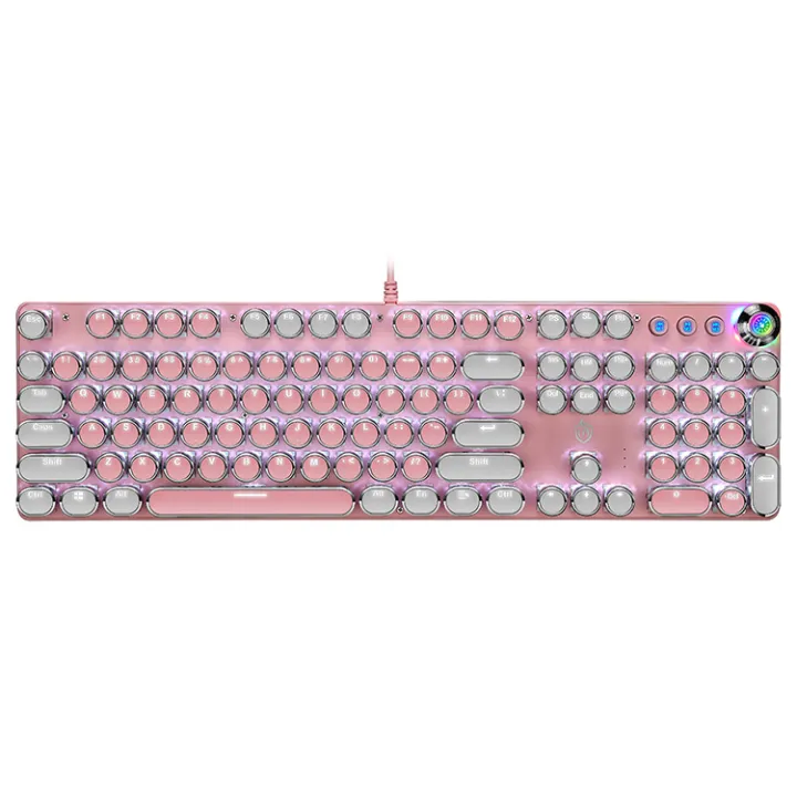 Girly%20Pink%20Steampunk%20Keyboard%20Sublimation%20Blue%20&%20White%20Wired%20Computer%20Knob%20Real%20Mechanical%20Keyboard%20Set%20-%20Image%204