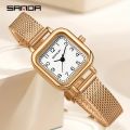 SANDA Women's Exquisite Leisure Business Mesh Quartz Watch Fashion Square Pointer Stainless Steel Waterproof Watch Gift.