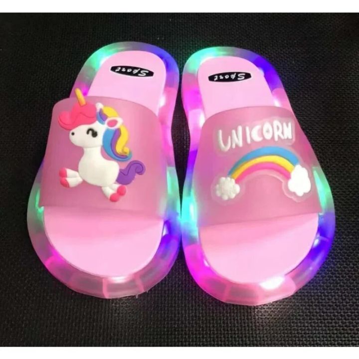 2024Girl Slippers Children Unicorn LED Kids Slippers Baby