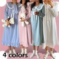 Elegant Nightgown Lace Sleepwear Womens Korean Style Ruffles Night Dress One Piece Pajamas Spring Long Sleeve Solid Home Wear. 
