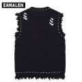 Harajuku tattered fringed sweater vest women's y2k Vintage korean oversized knitted ugly sleeveless sweater men's aesthetic. 