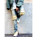 Kanye West Streetwear Distressed Knees Pleated Destroy Denim Trousers Ankle Zipper Men's Ripped Jeans Bieber Skinny Jeans Pants.