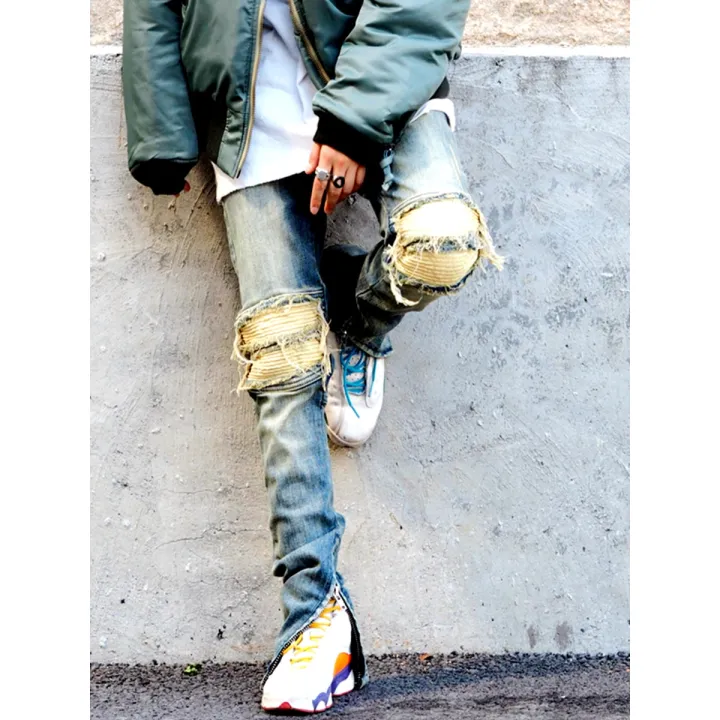 Kanye%20West%20Streetwear%20Distressed%20Knees%20Pleated%20Destroy%20Denim%20Trousers%20Ankle%20Zipper%20Men's%20Ripped%20Jeans%20Bieber%20Skinny%20Jeans%20Pants%20-%20Image%204