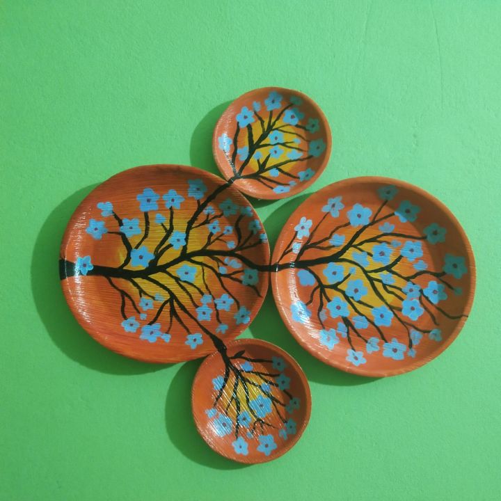 Hand Painted Supari Patar Plate For Home Decorations 4 Pieces Set ( 10/ ...