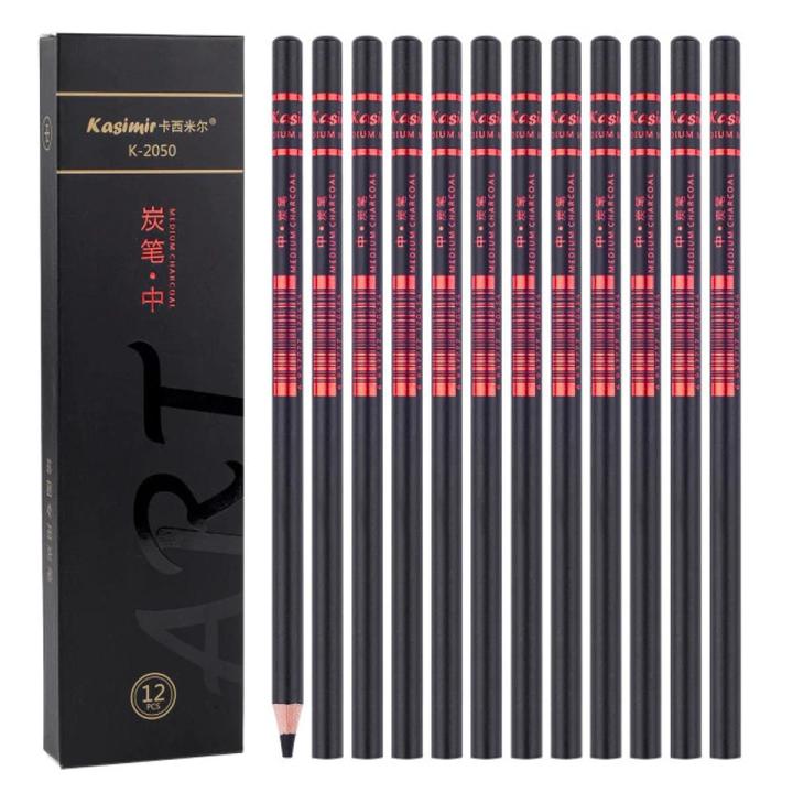 KASIMIR Soft Charcoal Sketch Pencils Set 12 Pcs