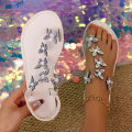 European and American foreign trade plus size rhinestone butterfly lassoe sandals women's new flat beach sandals manufacturers in the summer of 2024.