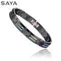 Black Ceramic Bracelets Scratch Proof Inlay Deep Sea Shell and Magnetic Stone for Men Jewelry,.
