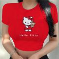 Women's Shirt Y2k Aesthetic T Shirt Streetwear Cartoon Print Short Sleeve Crop Top T Shirt Harajuku Clothing Top Hello Kitty.