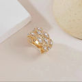 Italian Bratti weave engraved gold vintage court style cut-out pattern hand-brushed roll-on lace ring. 
