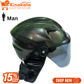Open Face SMS Cap Helmet for Men – Half Face Pelion Helmet with Leather Wind Cover, ABS Shell,  Visor Glass  – Dame-Dude Open Face Bike Helmet for Motorcycle, Cycle, Scooter – Blue/Red/Green/Black/Grey/Pink. 