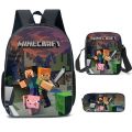 CROSS-BORDER NEW MINECRAFT PRIMARY AND SECONDARY SCHOOL STUDENTS SCHOOL BAG MINECRAFT GAME PERIPHERAL BACKPACK THREE-PIECE SET WHOLESALE. 
