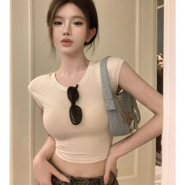 Pure%20Desire%20Wind%20Backless%20Tight%20High%20Waist%20Short%20Sleeve%20T%20T-shirt%20Women's%20Black%20Hot%20Girl%20Tied%20Slim%20Fit%20Chic%20Short%20Top%20New%20-%20Image%202
