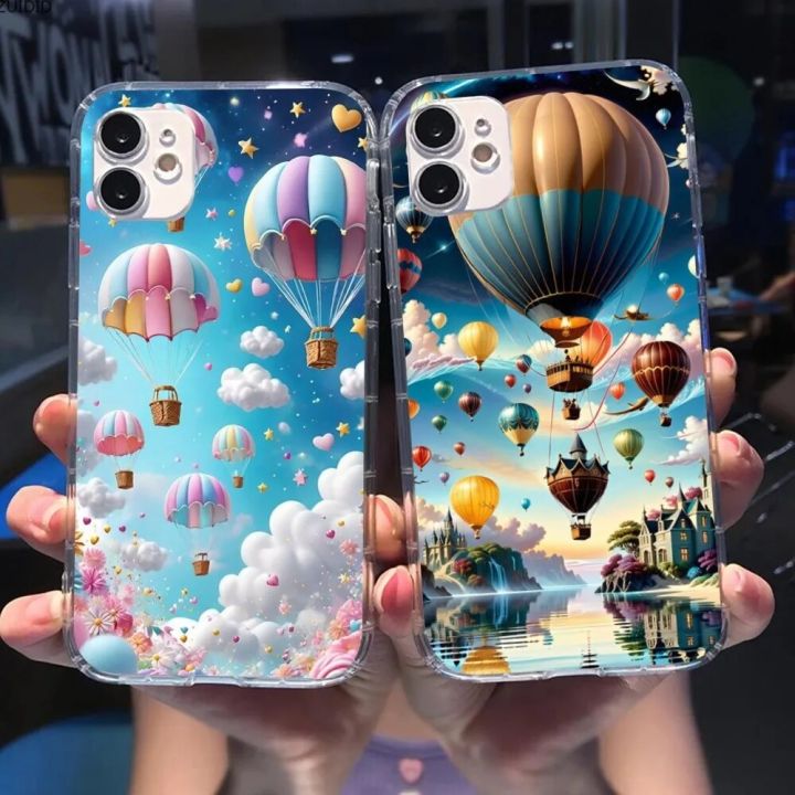 Hot Air Balloon Mobile Cell Phone Case for iPhone 15 14 13 12 11 XS X 8 7 6 Plus Mini Pro Max SE 2022 Clear Phone Cover Funda