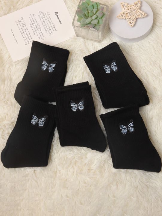 %EF%BC%88New%EF%BC%895%20Pair%20Of%20Multiccolor%20Ladie%20Butterfly%20Embroidered%20Tube%20tocking%20-%20Image%206