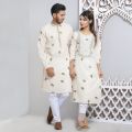 Premium Cotton Printed Couple Panjabi & Kameez - 17951P. 