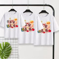 Ping An Joyful Parent Child Dress Pure Cotton Family Photo of Three or Four Men and Women Same Style Couple Short sleeved T-shirt. 