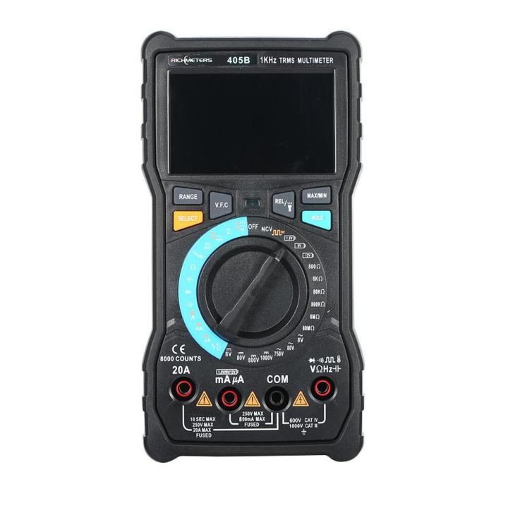 Digital Multimeter 8000 Counts AC/DC Voltage Current Ohm Temperature Auto/Manual Square Wave 405B