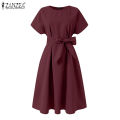 ZANZEA Women Summer Casual Short Sleeved Round Neck Dresses Baggy Midi Dress #11. 
