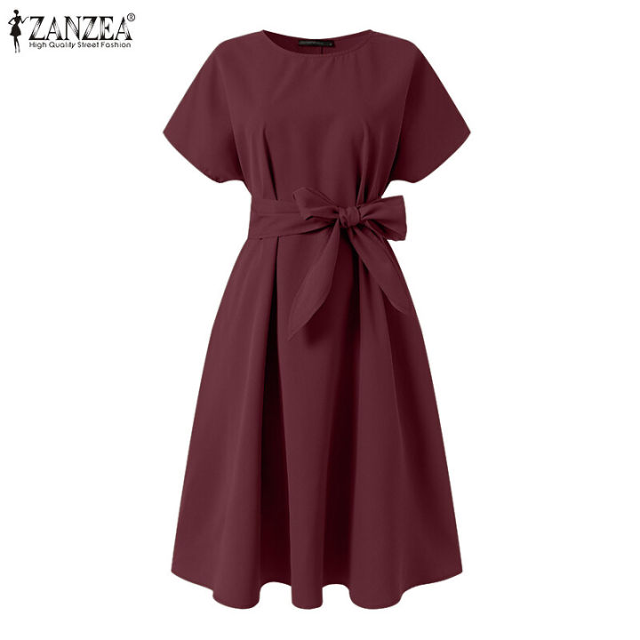 ZANZEA%20Women%20Summer%20Casual%20Short%20Sleeved%20Round%20Neck%20Dresses%20Baggy%20Midi%20Dress%20#11%20-%20Image%206