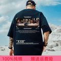 100%Cotton European and American Fashion Overweight Men's Clothing Large Size National Fashion Hop Loose Oil Painting Short SleeveTT-shirt Trendy. 
