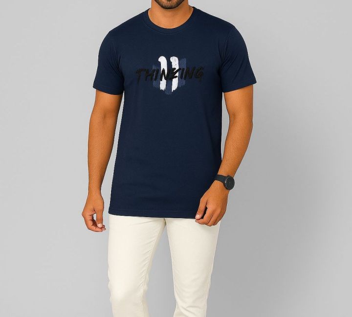 SMUG Mens Premium Cotton Design T-shirt -Navy