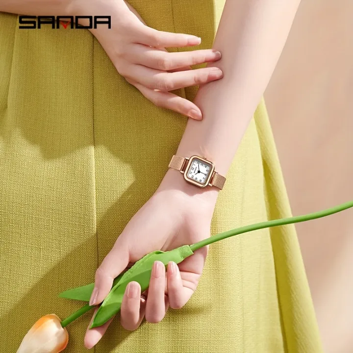 SANDA%20Women's%20Exquisite%20Leisure%20Business%20Mesh%20Quartz%20Watch%20Fashion%20Square%20Pointer%20Stainless%20Steel%20Waterproof%20Watch%20Gift%20-%20Image%203