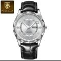 POEDAGAR 615 Leather Quartz Luxury Business Man Wristwatch Date Week Watch For Men.