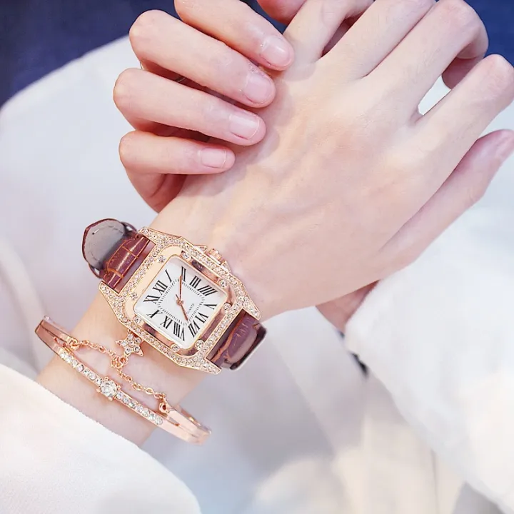 2pcs%20Luxury%20Square%20Rhinestone%20Bracelet%20Women%20Quartz%20Watch%20Set%20Sports%20Wristwatches%20Clock%20For%20Girl's%20-%20Image%202