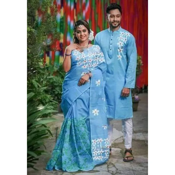 Occasional%20Dress/Couple%20Set/Matching%20Dress/Traditionally%20Dress/Sari%20And%20Panjabi-%20Block%20Print%20Saree%20&%20Panjabi%20-%20Sari%20-%20Saree%20-%20%20-%20Sari%20-%20Image%202