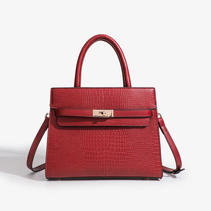Light luxury women's bag, tote bag, red wedding bag, kelly bag, 2024 new crocodile pattern, mom bag, crossbody handbag