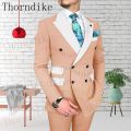 Thorndike High Quality Grey Men's Business Double Breasted Solid Color Suit Coat / Male Slim Wedding 2 Pcs Blazers Jacket Pant.