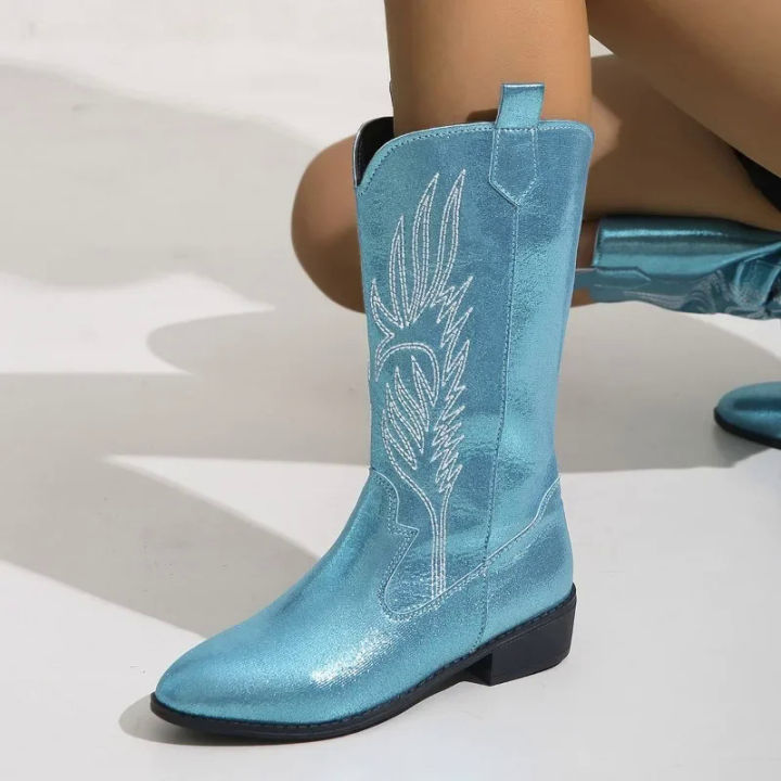 Western%20Cowboy%20Boots%202024%20Winter%20Fashion%20Mid-calf%20Women's%20Boots%20Retro%20Pointed%20Toe%20Slip-on%20Mid%20Heel%20Pink%20Boots%20Shoes%20for%20Women%20-%20Image%203