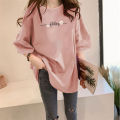 Lazy Solid Color T T-shirt Women's Summer Loose Mid-Length European Goods Large Green, Half-Sleeve T-shirt Bottom Disappear Clothes. 