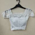 Short Sleeve Round Neck Readymade paded Lace Net Blouse for Women & Girls by now in amena fashion. 