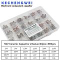 960pcs 24value*40pcs=960pcs 50V Ceramic Capacitor Assorted kit Assortment Set + Box. 