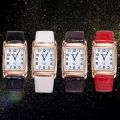 Men Women Watches Leather Band Square Dial Quartz Analog Wrist Watch 1MYV 4CZB 6T31.