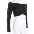 New Women's Long Sleeve T-shirt Summer Fashion Casual Off Shoulder Cropped Top Solid Color.