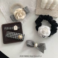 Camellia after the rain ~ Houndstooth small fragrance autumn and winter hairpin on the back of the head for women with big BB clip bangs clip large intestine hair tie.