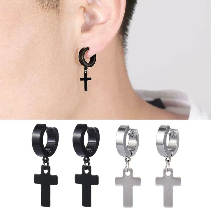 Black Stainless Steel Men's Earrings- 1 Pair