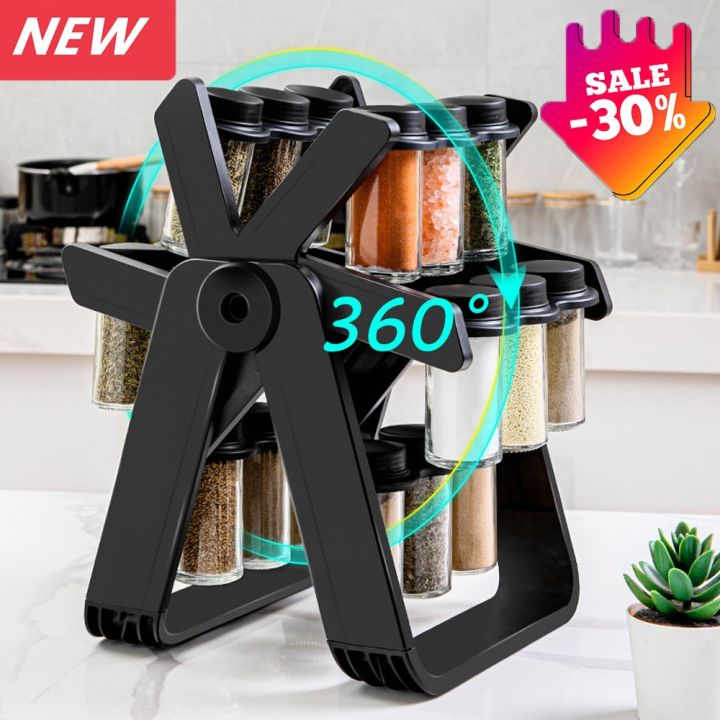 360° Rotating Spice Storage Organizers Seasoning Bottles Holder Storage ...