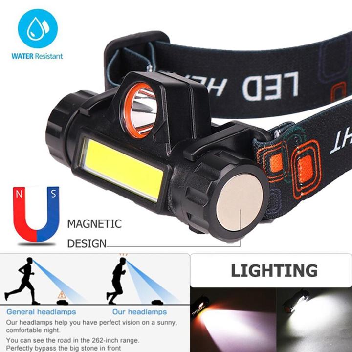 Portable Mini High Power Led Headlamp Built-In Battery T6+Cob Usb Rechargeable Headlight Waterproof Head Torch Head Lamp - Torch Light