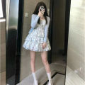【Two-Piece Set】Summer Korean Style High-Grade Sweet Tie-Neck Strap Floral Dress for Women+All-Match Cardigan Fashion.