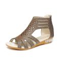 2019 summer new European and American cross-border flat-heeled fish-mouth sandals women's flat-heeled cut-out fashion shoes matte plus-size women's shoes. 
