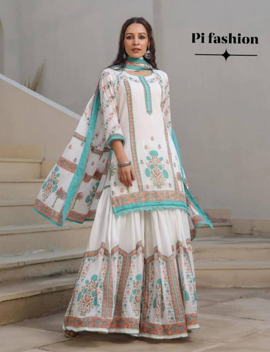 Sharara%20Three%20Piece%20Set%20Women's%20Traditional%20Indian%20Cotton%20Salwar%20Kameez%20with%20Embroidered%20Top%20And%20Palazzo%20Pants%20-%20Image%203