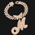 New Butterfly Letter Cuban Chain Bracelet For Women 14MM Spring Clasp Rhombus Cuban Chain Initial Bracelet Hiphop Gift Jewelry.