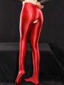 Shiny Open Crotch Tight Pencil Pants Hollow Out Yoga Leggings Sheer See Through Oil Glossy Elastic Shaping Pants Candy Color. 