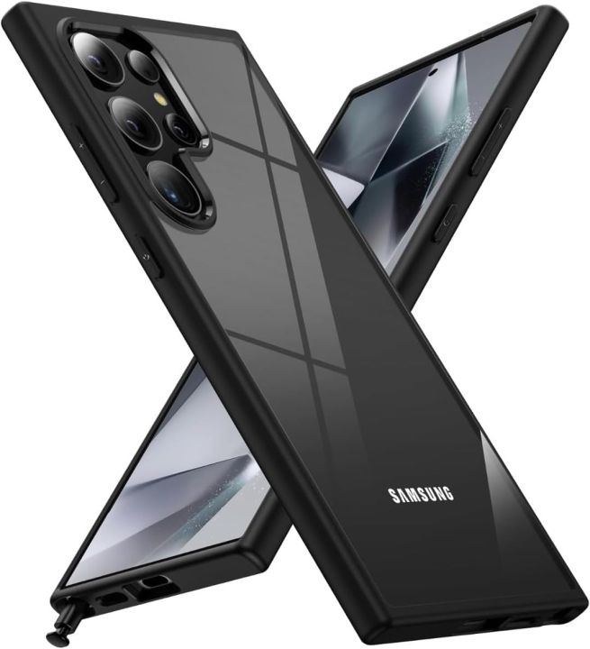 For Samsung Galaxy S24 Ultra Magic Mask Q Series Clear Case Compatible Case Shockproof Hard PC +Soft Silicone [Not Yellowing] Transparent Protective Slim Hard Back Cover with Silicone Frame- Black