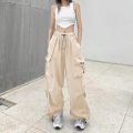 Y2K Women Cargo Pants Vintage Streetwear Baggy Wide Leg Sweatpants Casual Drawstring Pocket Tech Fashion Trousers. 