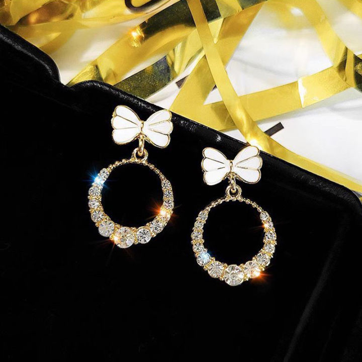 1Pair%20Korean%20Style%20Simple%20Hoop%20Bowknot%20Rhinestone%20Earrings%20Fashion%20Temperament%20All-match%20Earrings%20For%20Women%20Party%20Jewelry%20Gift%20-%20Image%202